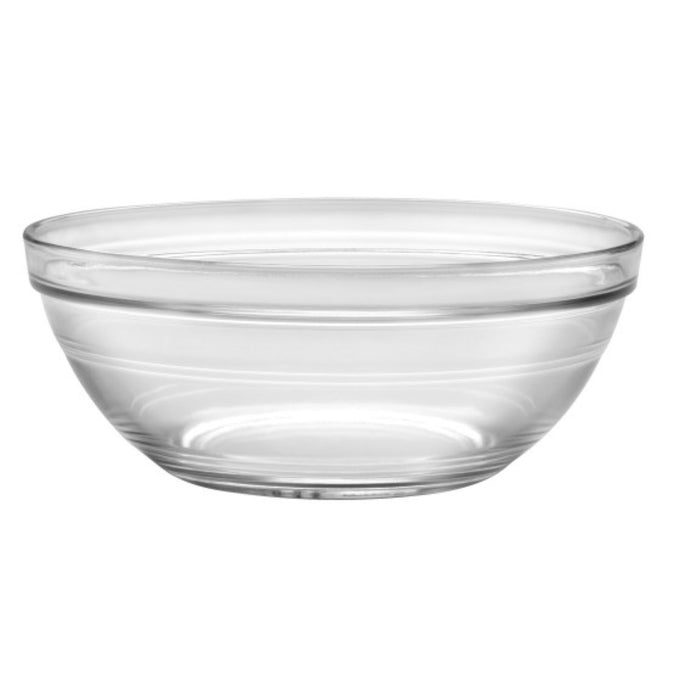 Duralex Freshbox. Clear Glass Food Storage Containers with Blue Lids. Contenants de stockage alimentaires en verre transparent avec des couvercles bleus.