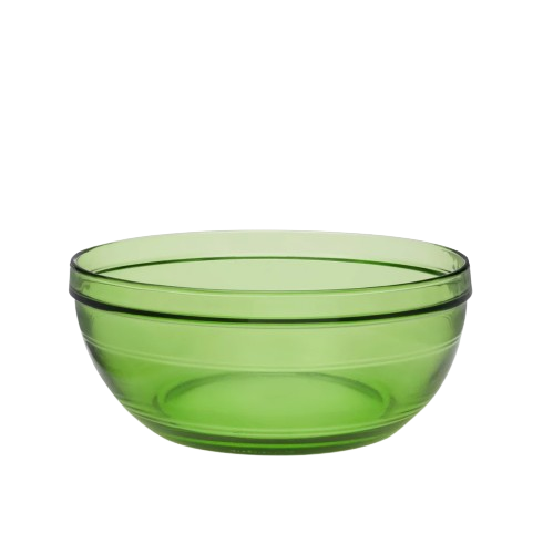 Duralex Gigogne. Green Glass Salad and Serving Bowl. Le bol à salade et de service en verre vert.
