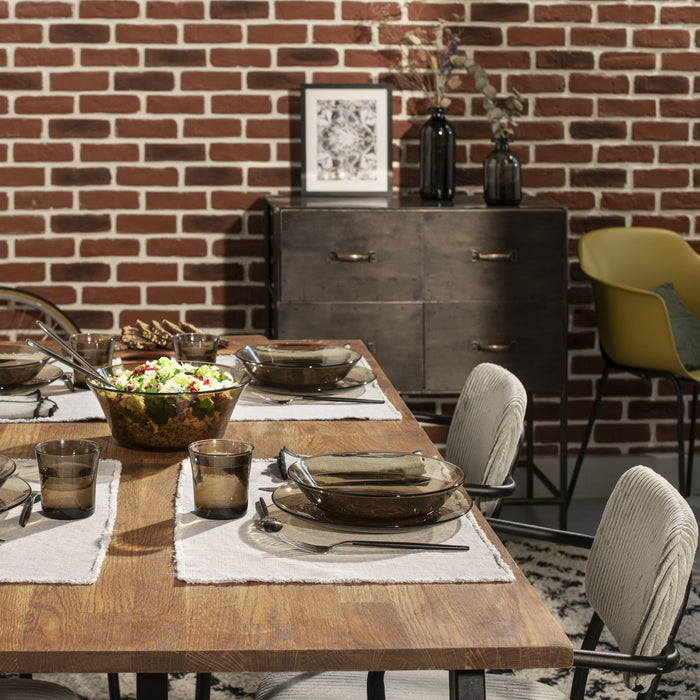 Duralex Lys. The sepia glass dinnerware collection. L'ensemble de vaisselle en verre sepia.