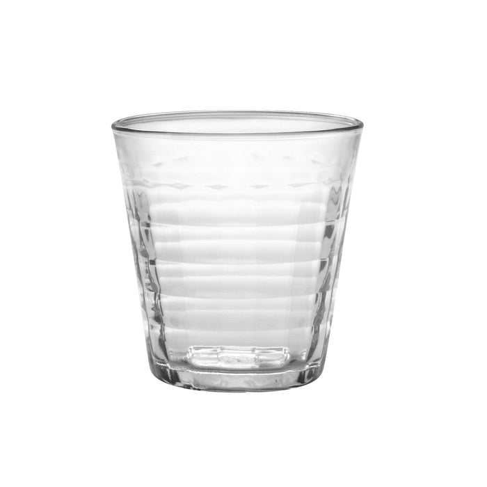 Duralex Prisme. Clear medium glass with elegant embossed check pattern. Le Verre moyen transparent avec un élégant motif à carreaux embossé.