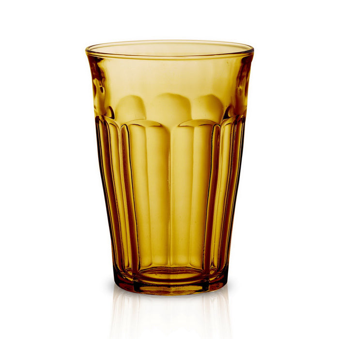 Duralex Le Picardie. Amber Yellow Large Glass Tumbler. Le verre de grande taille en verre jaune ambré.