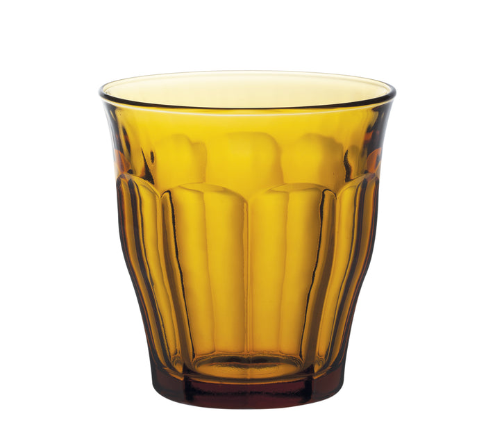 Duralex Le Picardie. Iconic amber Yellow Glass Tumbler. Le verre iconique en verre jaune ambré.