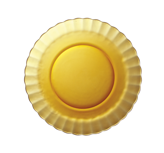 Duralex Le Picardie. Amber Yellow Glass Plate. L'assiette en verre jaune ambré.