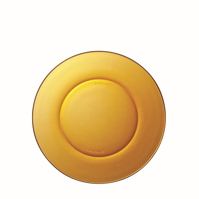 Duralex Lys. The amber yellow glass plate. L'assiette en verre jaune ambre.
