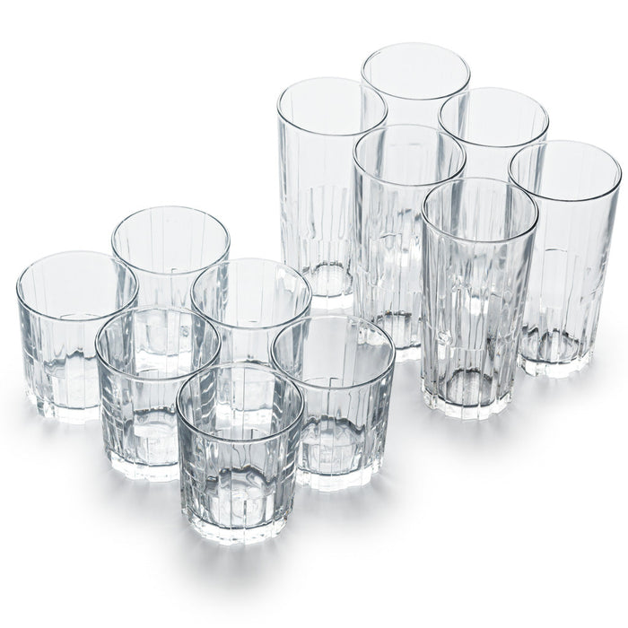 Duralex Jazz. 12 Piece Clear Drinking Glasses in Medium and Large. L'Ensemble de 12 verres à boire transparents en taille moyenne et grande.