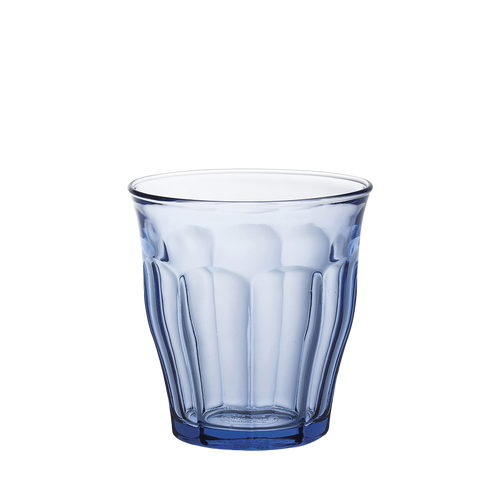 Duralex Le Picardie. Marine Blue Medium Glass Tumbler. Un verre moyen bleu marine.